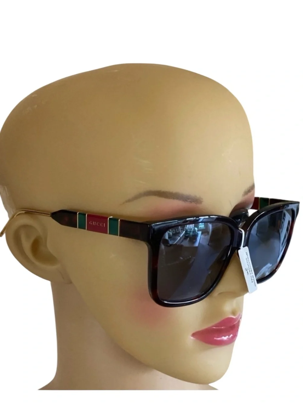GUCCI Oversized Square Sunglasses Black Tortoise Shell Pearlescent Luxury NWT